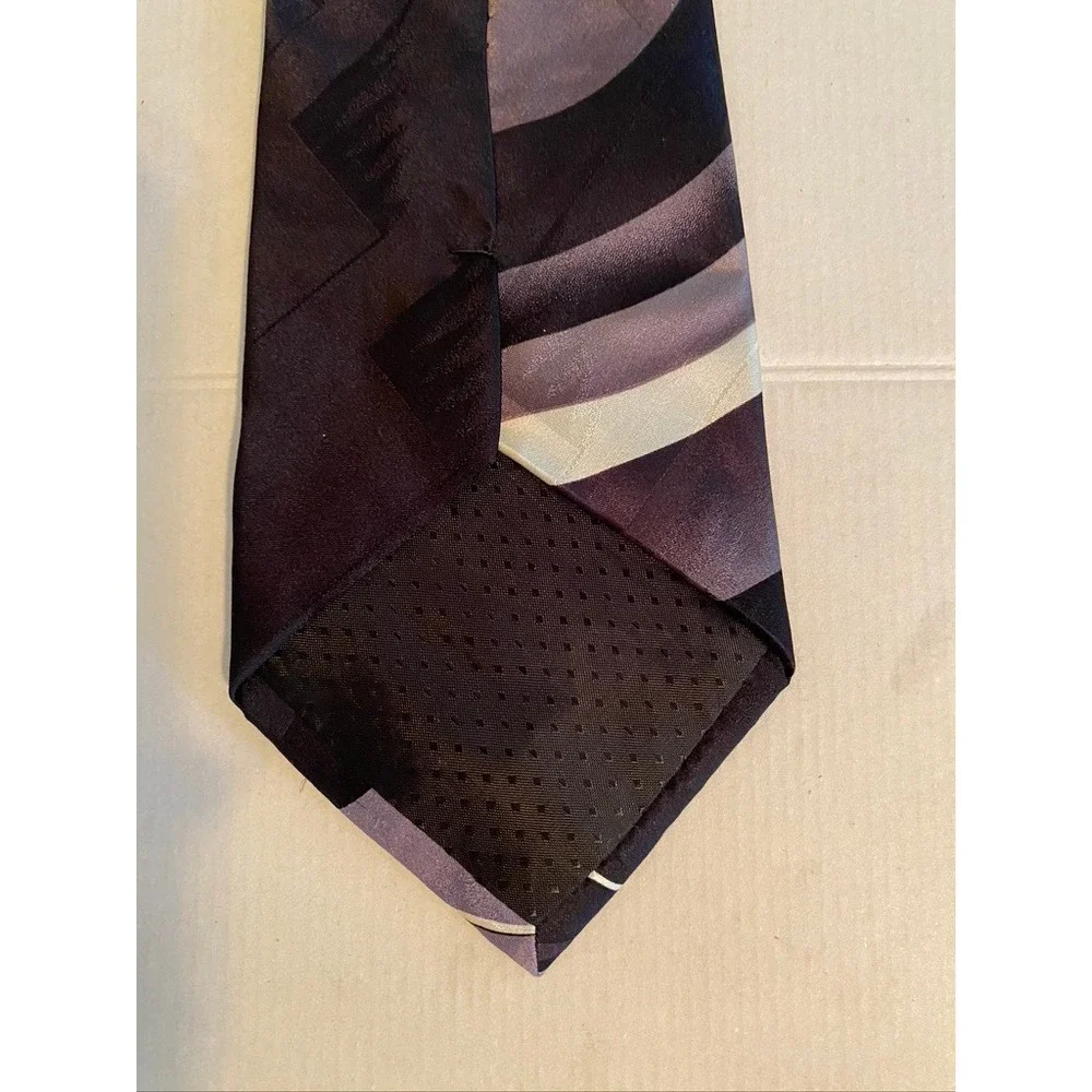 Puritan Mens Silk Tie Purple Grey Black Abstract Swirl Stain Resistant Handmade